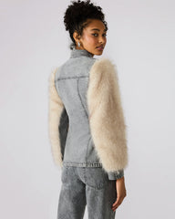 PARKER Fog Faux Fur Long-Sleeved Button-Up Denim Women's Jacket | Steve Madden US