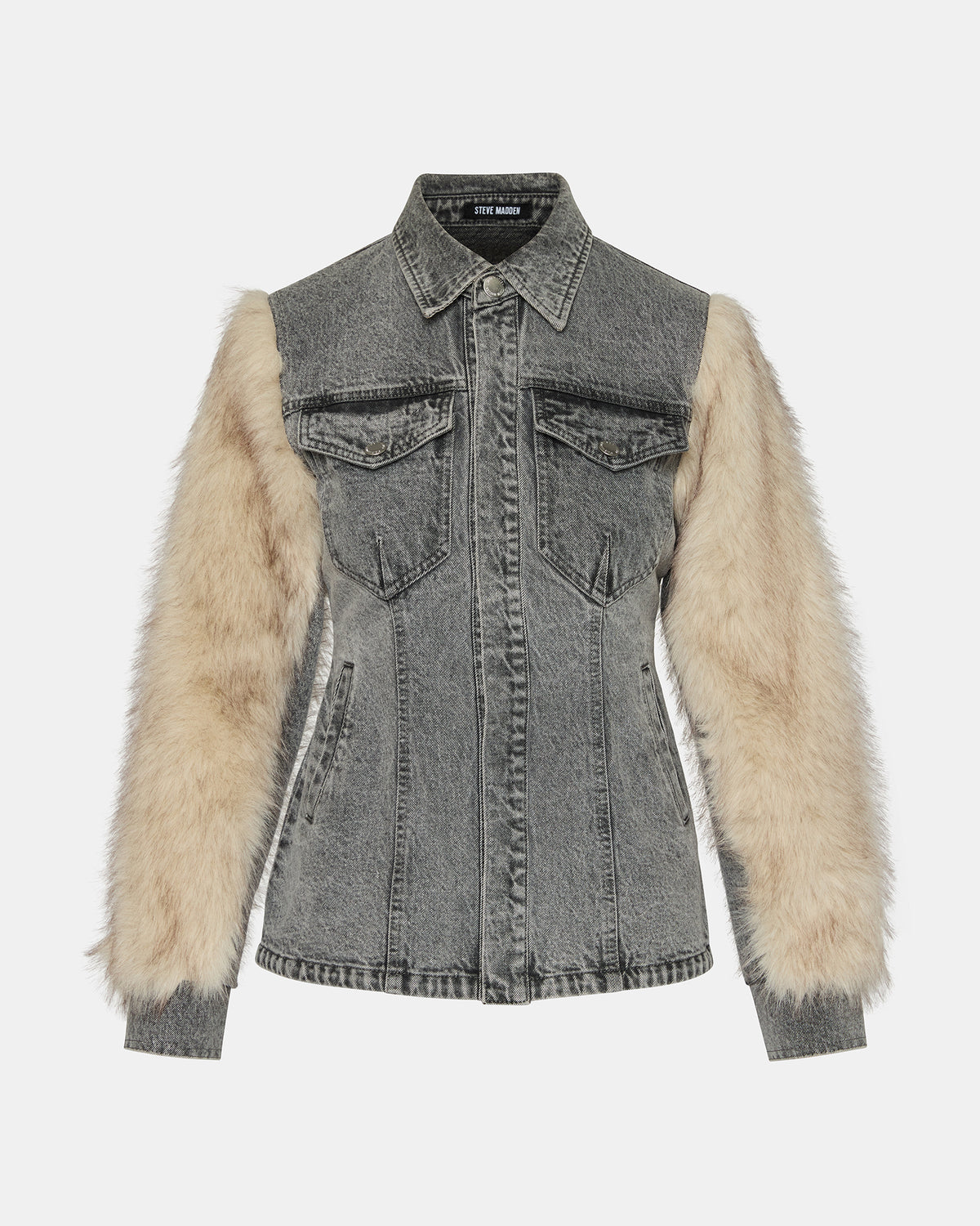 PARKER Fog Faux Fur Long-Sleeved Button-Up Denim Women's Jacket | Steve Madden US