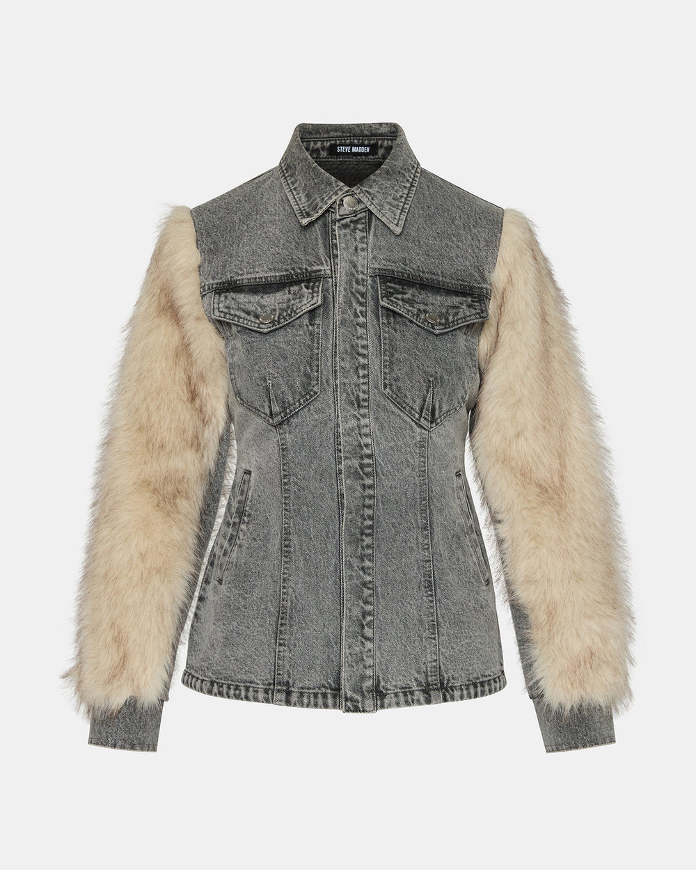 PARKER Fog Faux Fur Long-Sleeved Button-Up Denim Women's Jacket | Steve Madden US