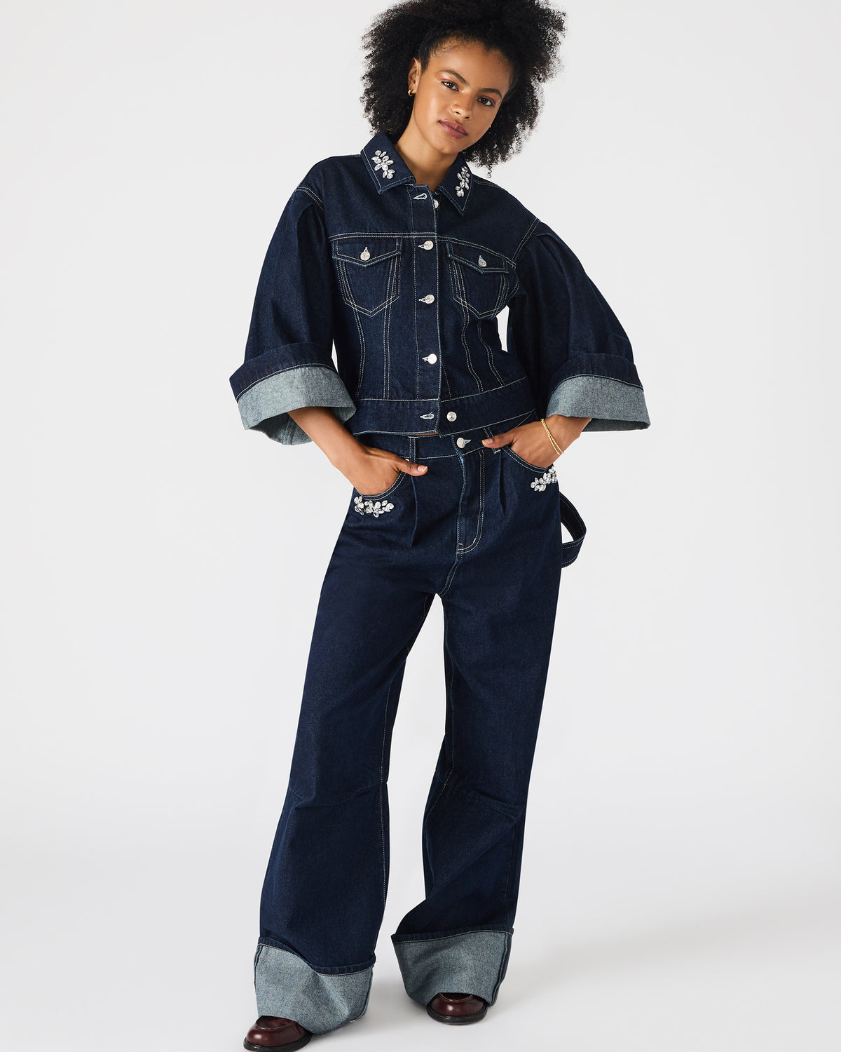 DOROTHY Bijou Blue Button-Up Denim Embellished Women's Jacket | Steve Madden outlet