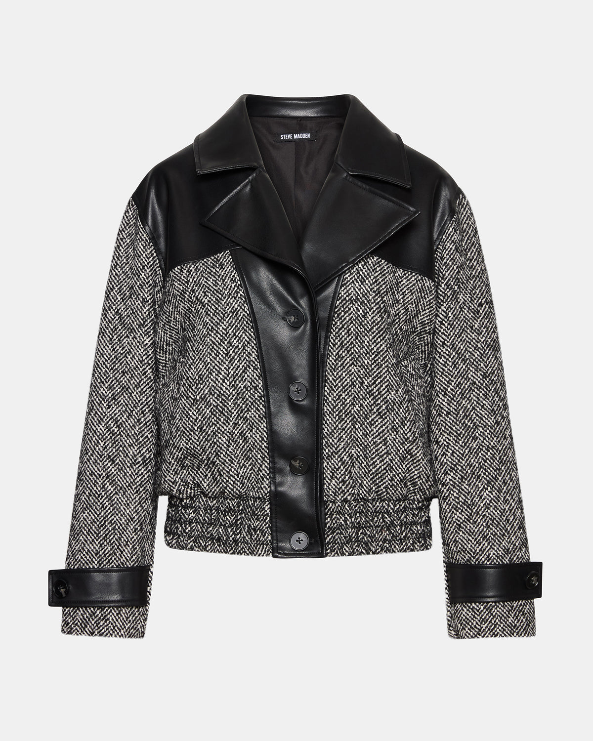 MERCEDES Black Multi Long-Sleeved Button-Up Faux Leather Women's Coat | Steve Madden Sale