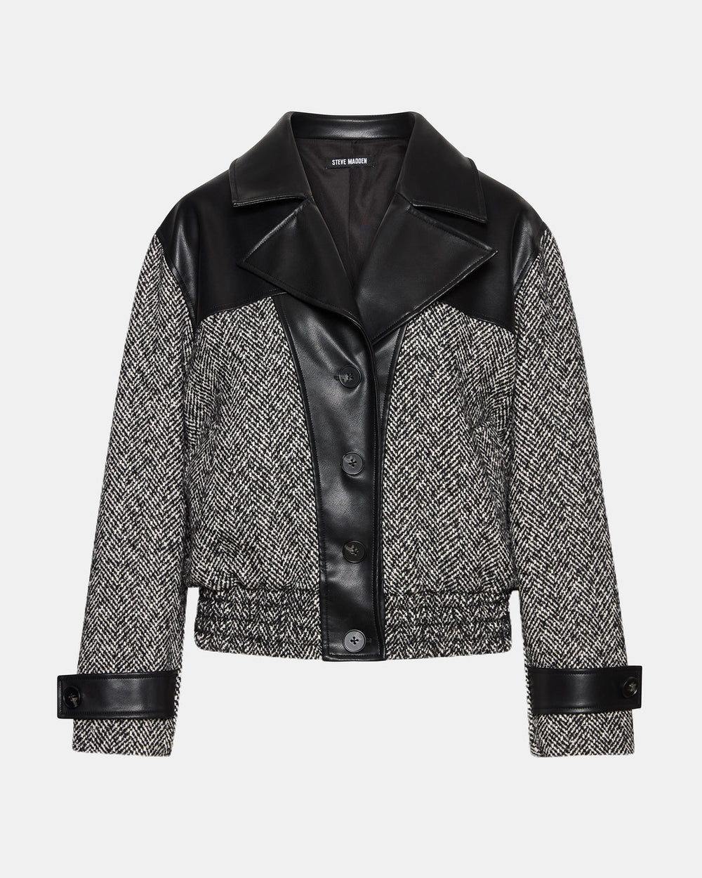 MERCEDES Black Multi Long-Sleeved Button-Up Faux Leather Women's Coat | Steve Madden Sale