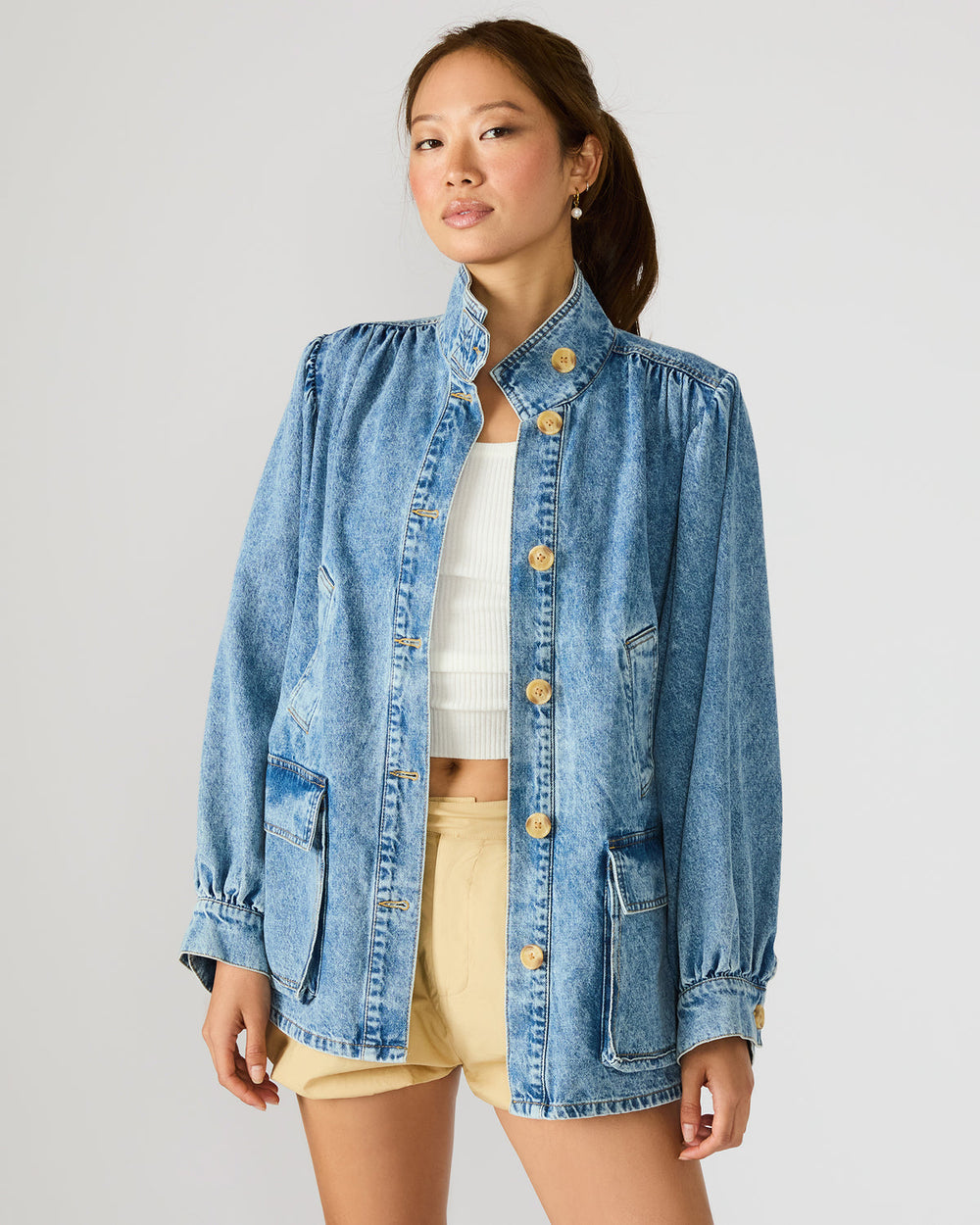 MARCELINE Denim Forever Blue Button-Up Long-Sleeved Women's Jacket | Steve Madden for Sale