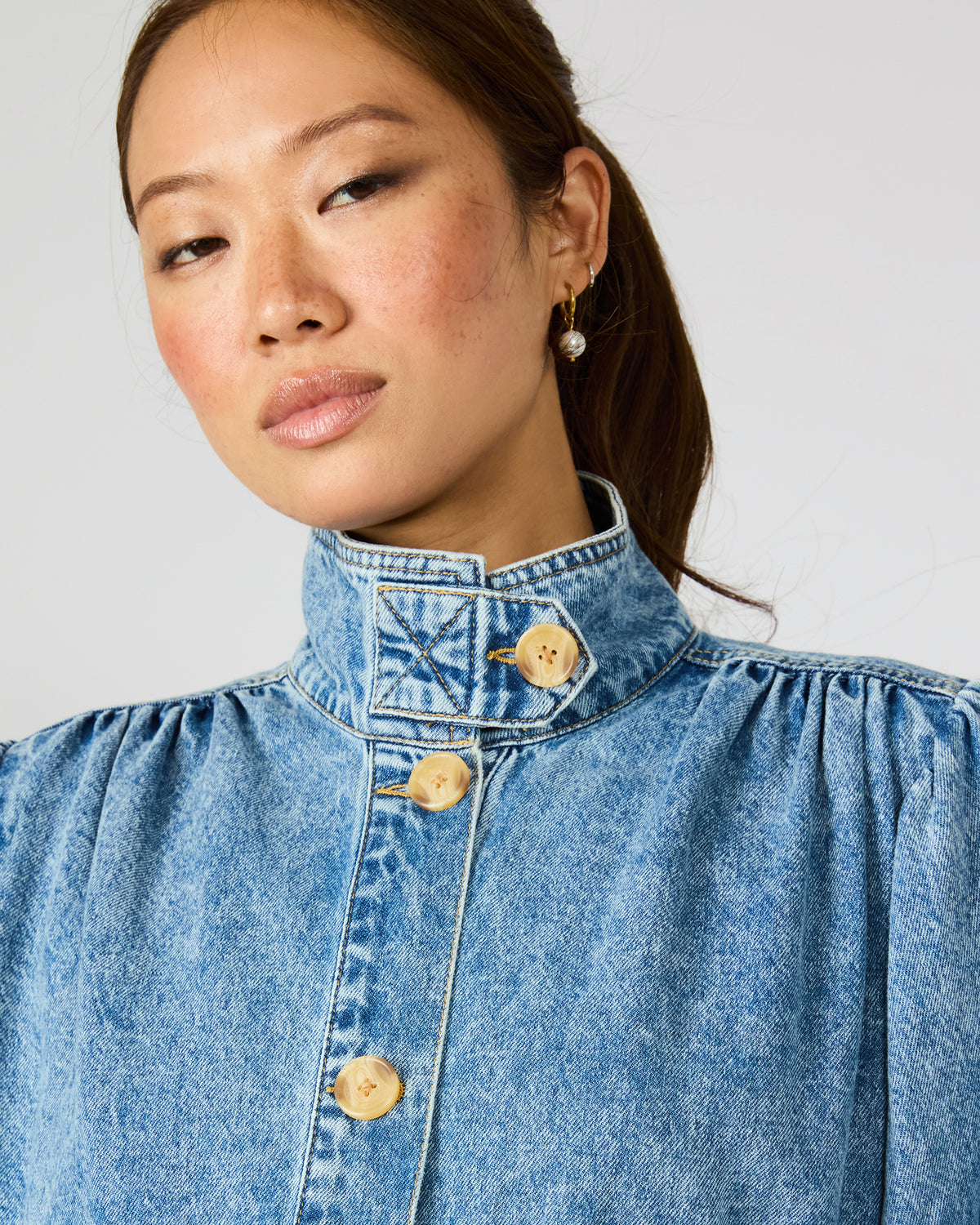 MARCELINE Denim Forever Blue Button-Up Long-Sleeved Women's Jacket | Steve Madden for Sale
