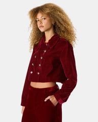 TONIA Red Velvet Button-Up Long-Sleeved Women's Blazer Jacket | Steve Madden on Sale
