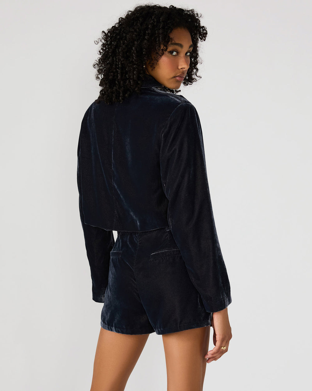 TONIA Indigo Haze Velvet Button-Up Long-Sleeved Women's Blazer Jacket | Steve Madden near me