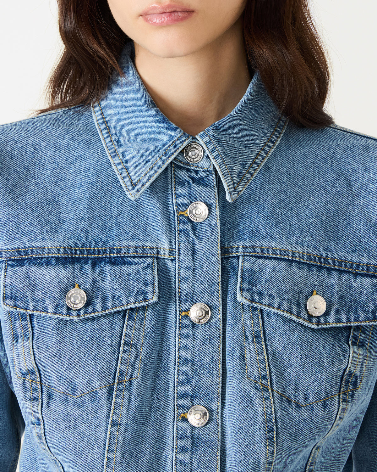 RALEIGH Forever Blue Long-Sleeved Button-Up Denim Women's Jacket | Steve Madden Sale