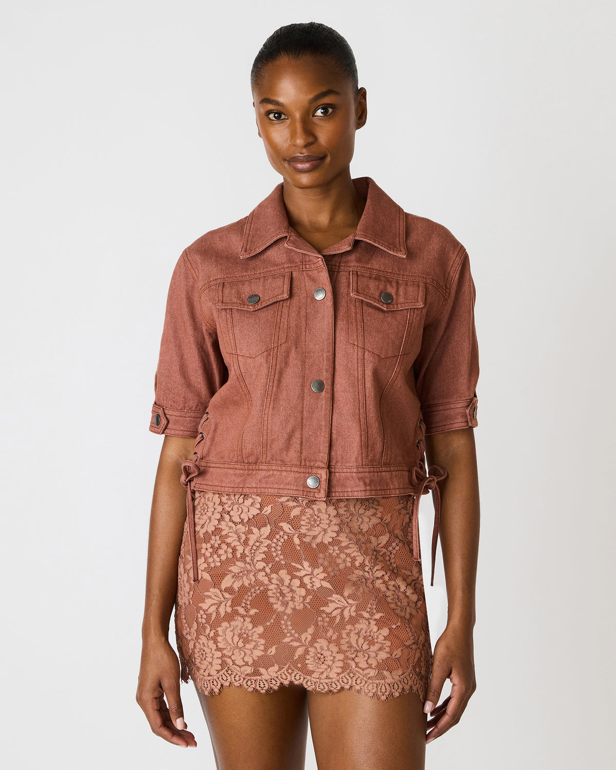 BLU Rust Short-Sleeved Denim Button-Up Women's Jacket | Steve Madden for Sale