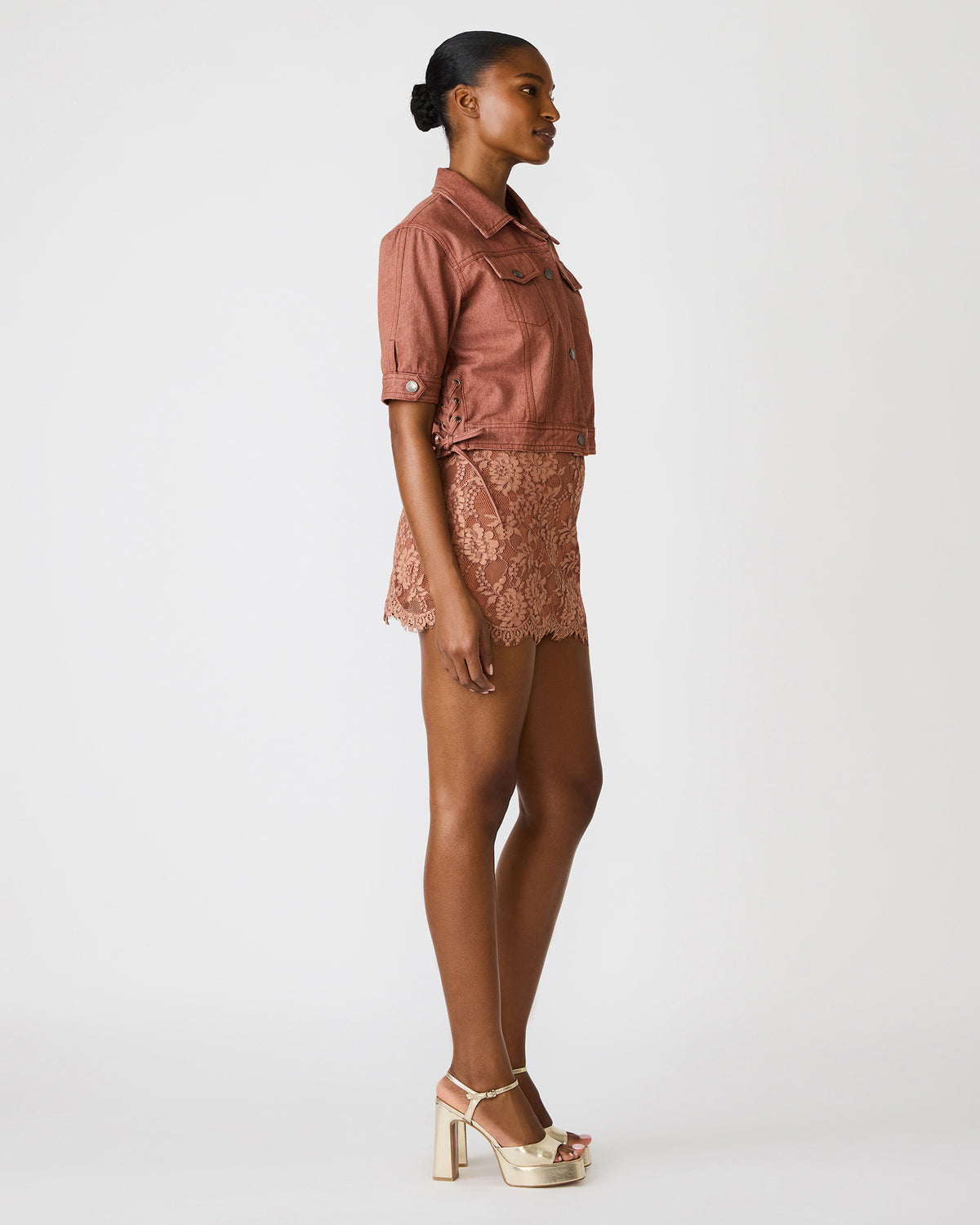 BLU Rust Short-Sleeved Denim Button-Up Women's Jacket | Steve Madden for Sale