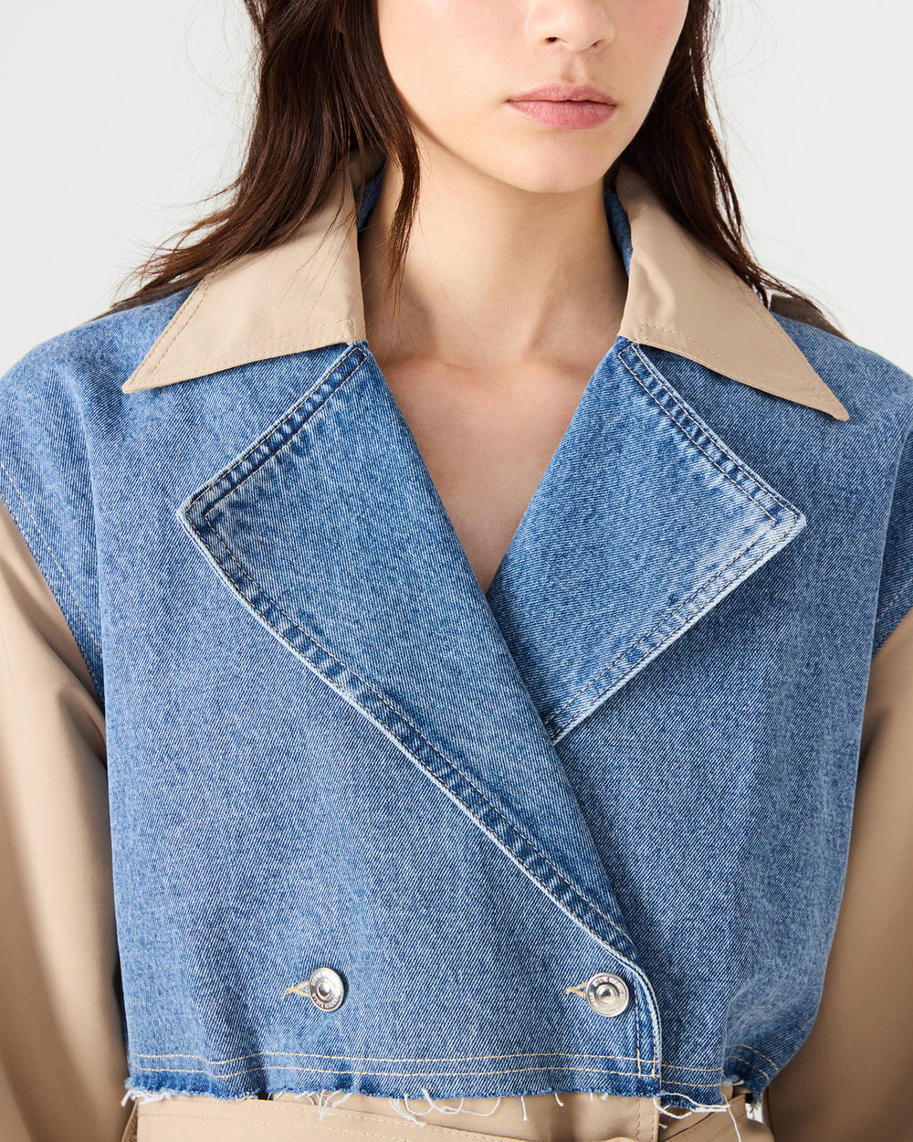 SHYLA Denim Multi Long-Sleeved Denim Khaki Button-Up Tie-Front Women's Coat | Steve Madden online