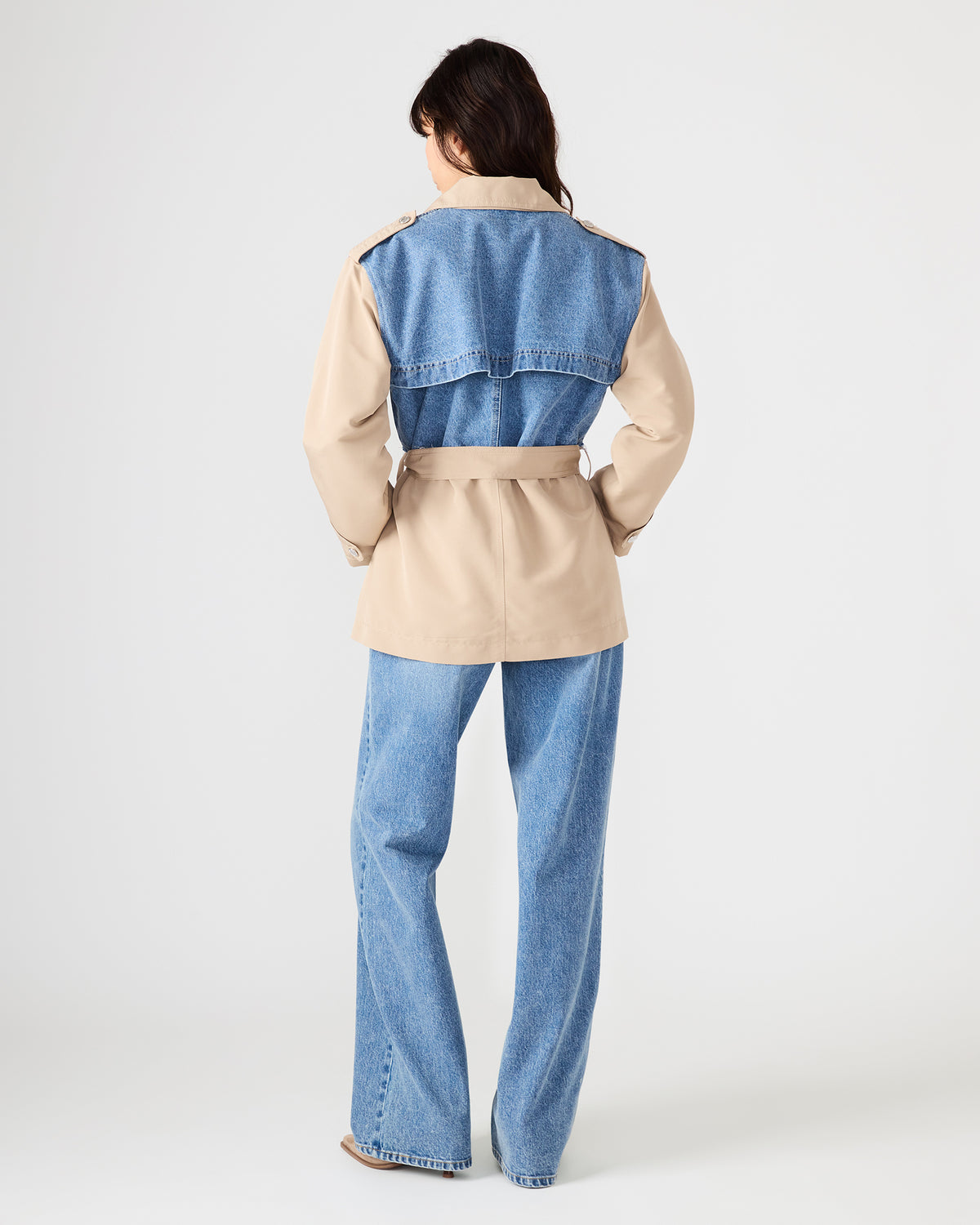 SHYLA Denim Multi Long-Sleeved Denim Khaki Button-Up Tie-Front Women's Coat | Steve Madden online