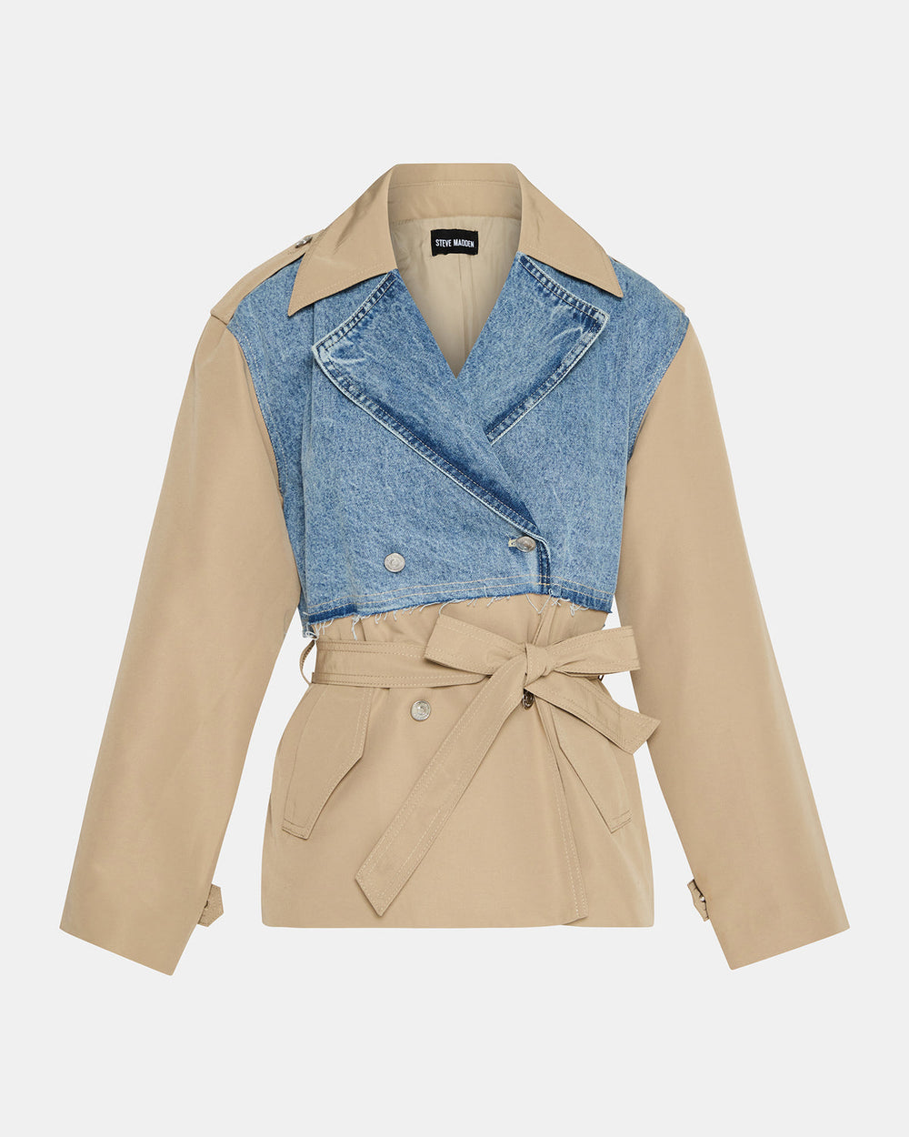 SHYLA Denim Multi Long-Sleeved Denim Khaki Button-Up Tie-Front Women's Coat | Steve Madden online