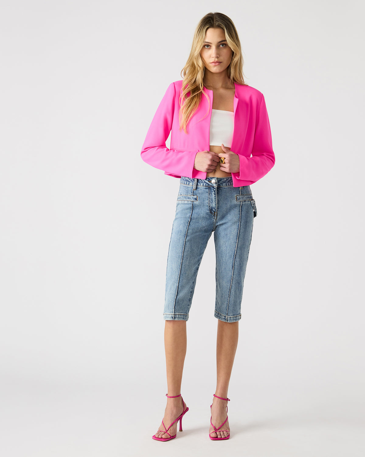SERENEA Hot Pink Women's Long-Sleeved Open-Front Blazer | Steve Madden Sale
