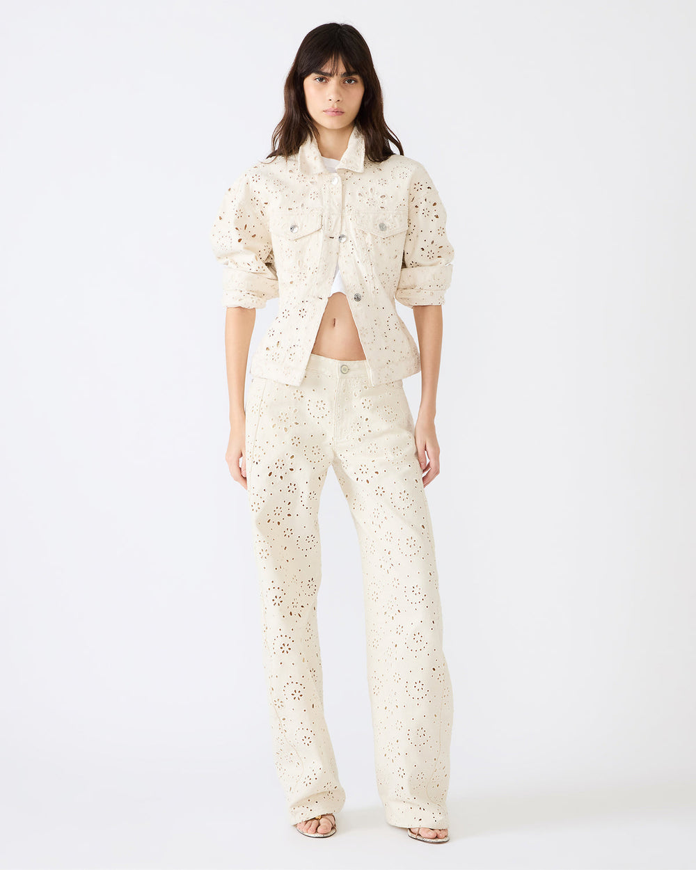 HENRIETTA Sea Mist Long-Sleeved Button-Up Eyelet Women's Jacket | Steve Madden discount