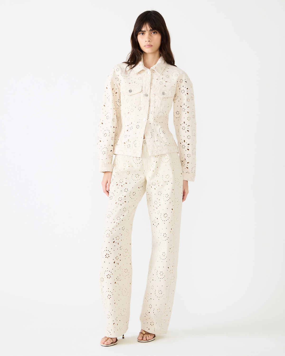 HENRIETTA Sea Mist Long-Sleeved Button-Up Eyelet Women's Jacket | Steve Madden discount