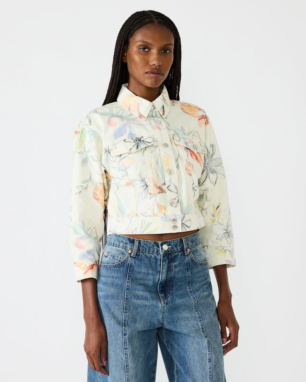 RALEIGH Vintage Ivory Long-Sleeved Button-Up Denim Women's Jacket | Steve Madden online