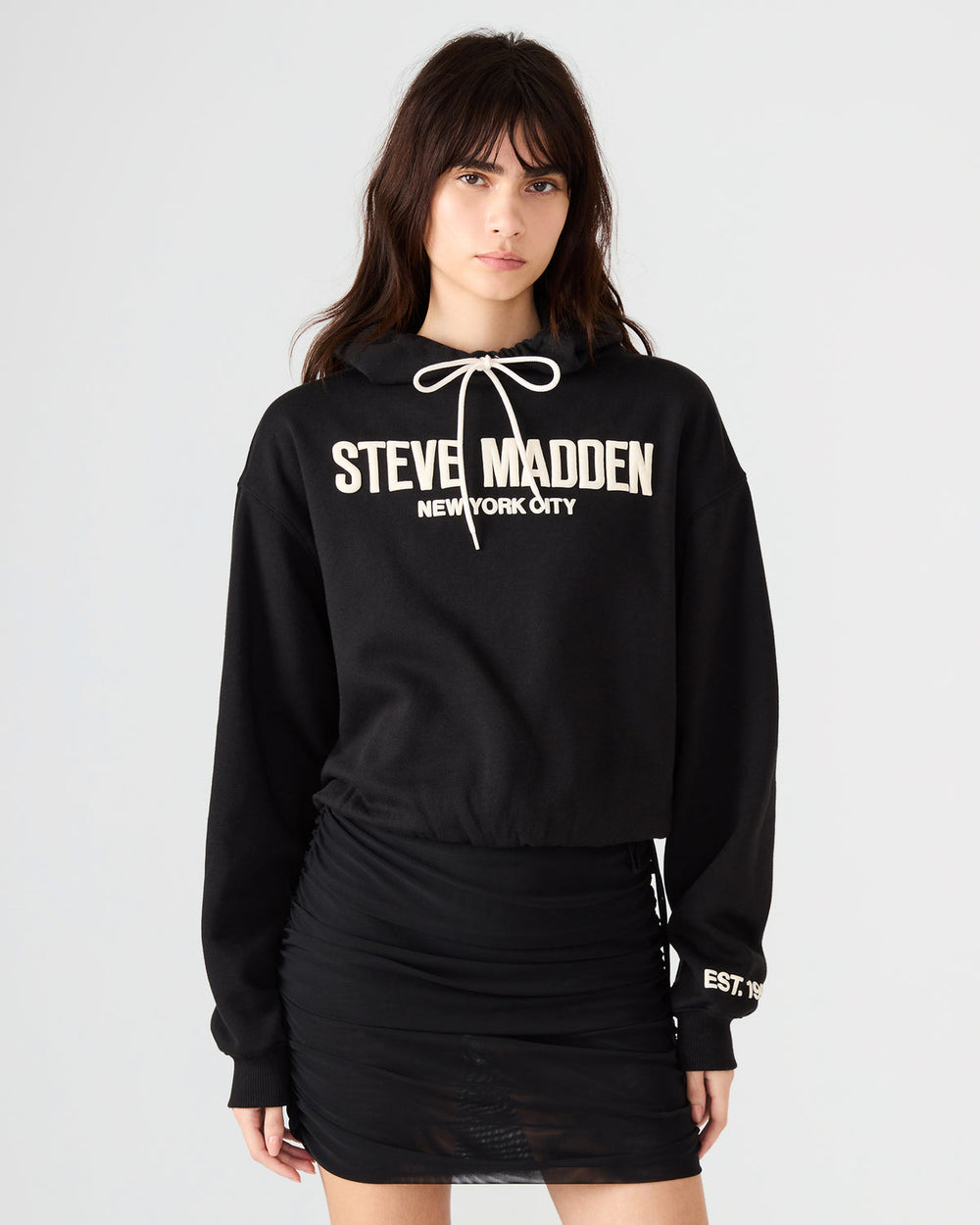 SM Black Logo Long-Sleeved Women's Hoodie | Steve Madden outlet