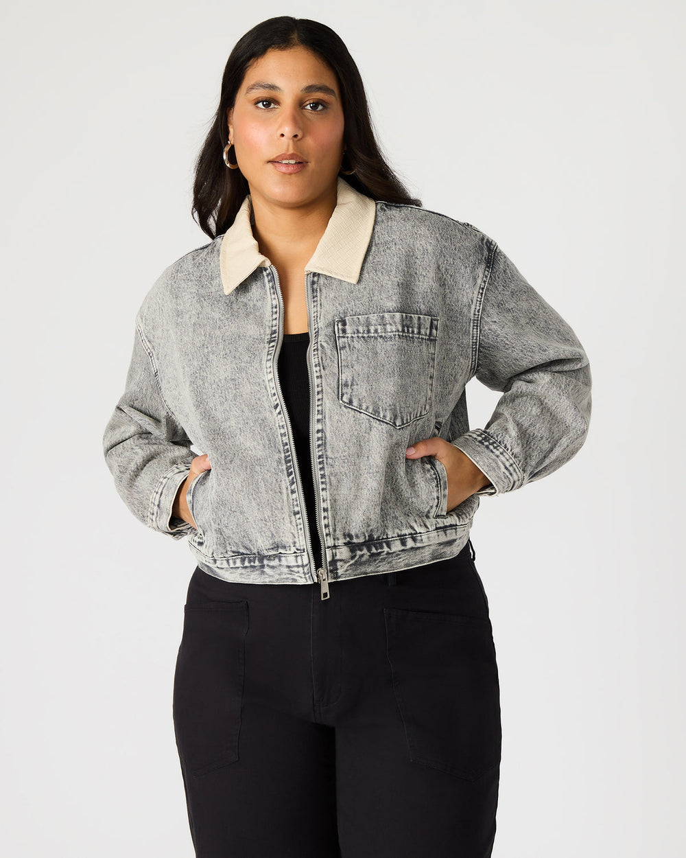 GLACIA Light Grey Women's Long-Sleeved Denim Jacket | Steve Madden outlet