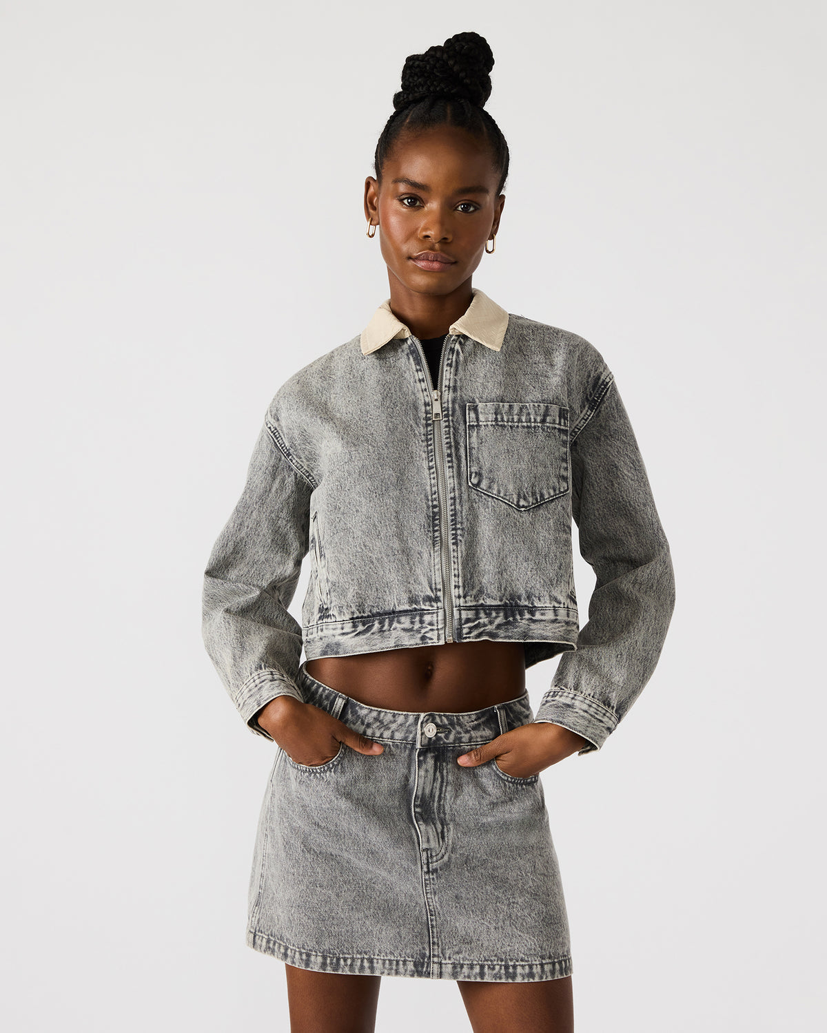 GLACIA Light Grey Women's Long-Sleeved Denim Jacket | Steve Madden outlet