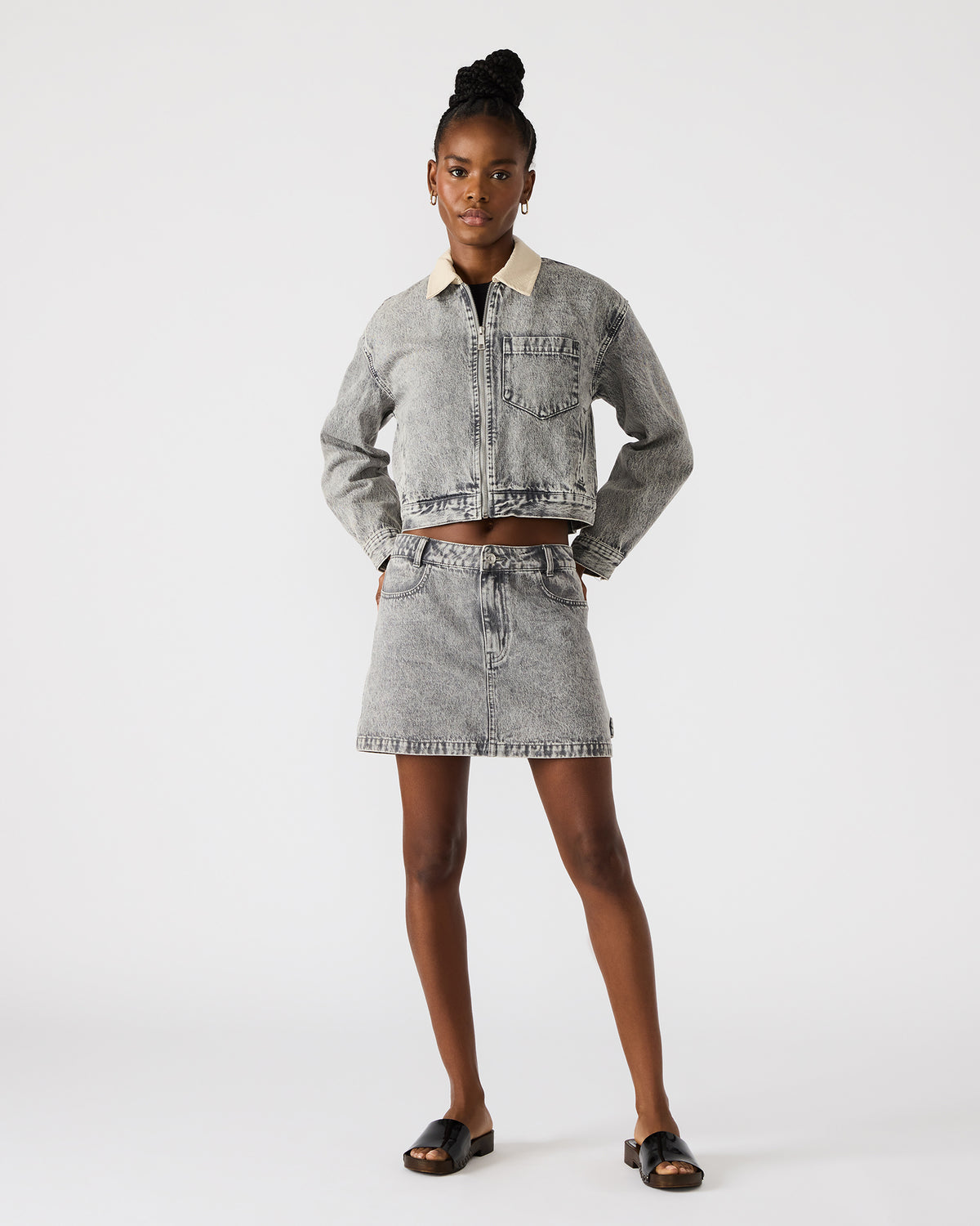 GLACIA Light Grey Women's Long-Sleeved Denim Jacket | Steve Madden outlet