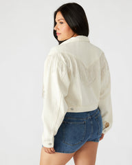 CANYON Denim Jacket Cream | Women's Rhinestone Fringe Jacket | Steve Madden Sale