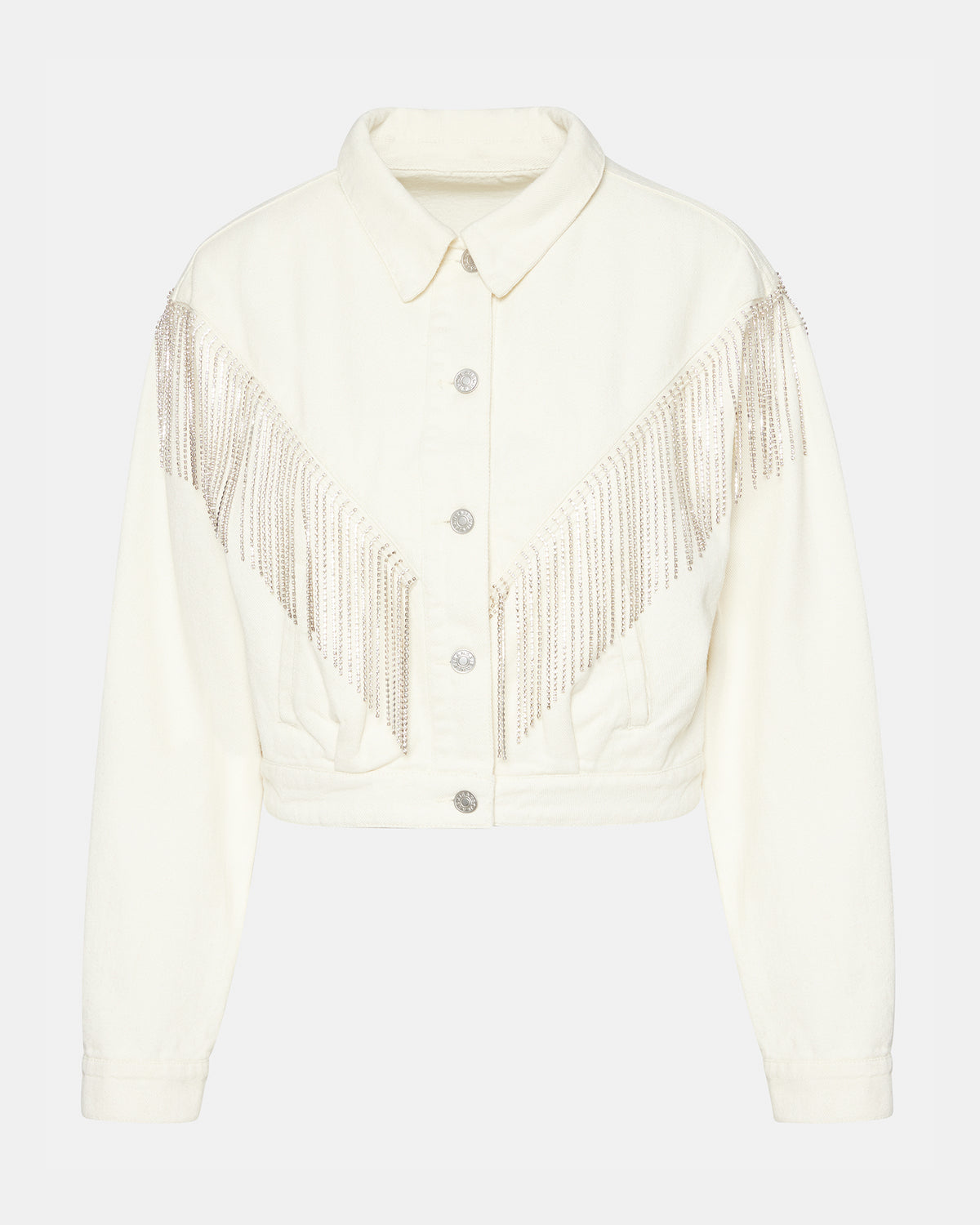 CANYON Denim Jacket Cream | Women's Rhinestone Fringe Jacket | Steve Madden Sale