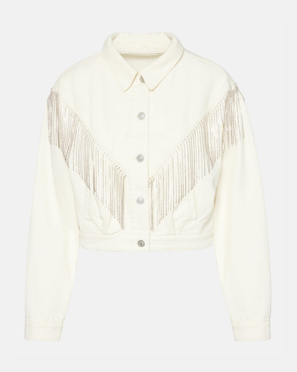 CANYON Denim Jacket Cream | Women's Rhinestone Fringe Jacket | Steve Madden Sale