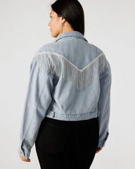 CANYON Denim Jacket | Women's Rhinestone Fringe Jacket | Steve Madden on Sale