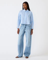 TESS Estate Blue Long-Sleeved Button-Up Women's Top | Steve Madden outlet