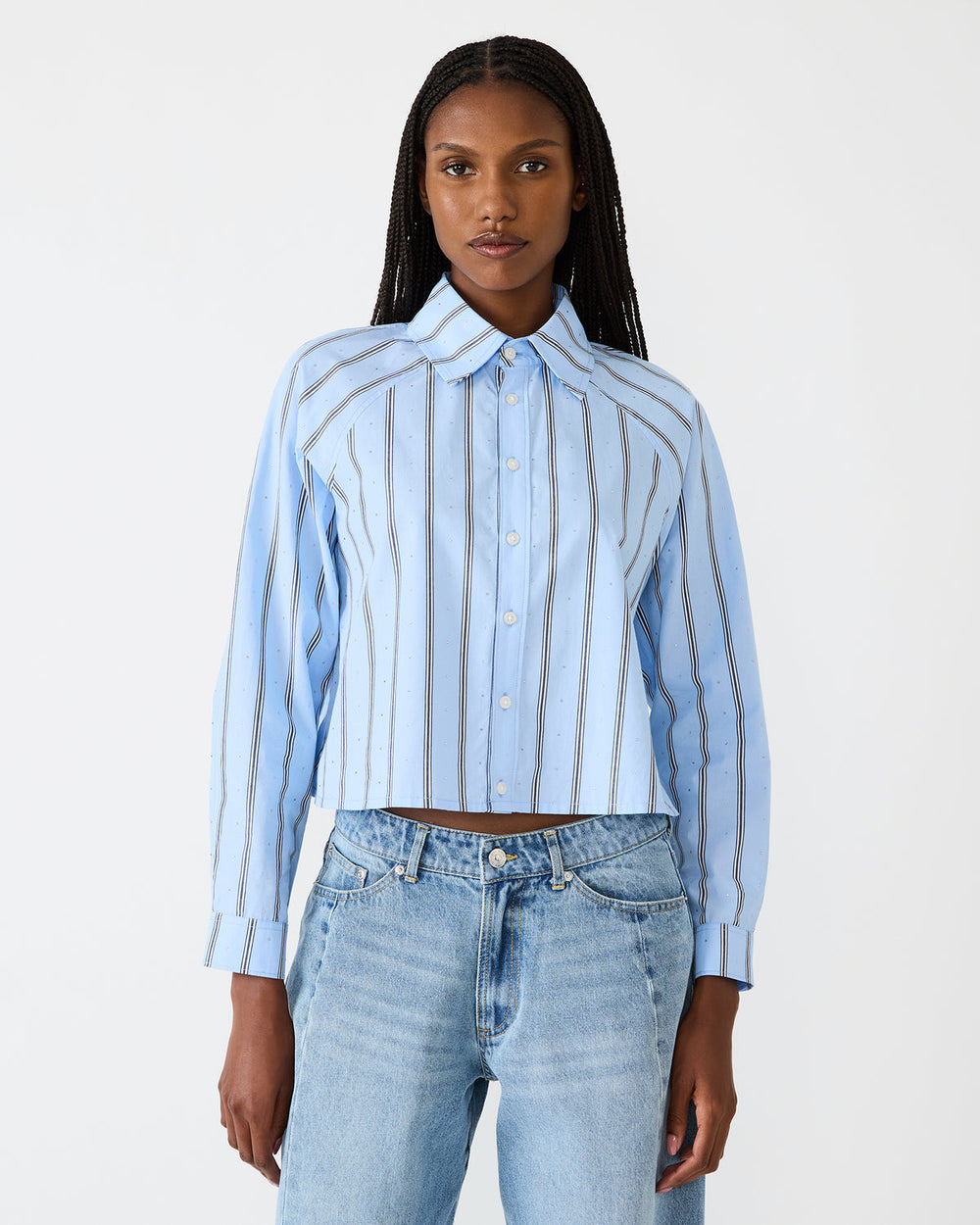 TESS Estate Blue Long-Sleeved Button-Up Women's Top | Steve Madden outlet