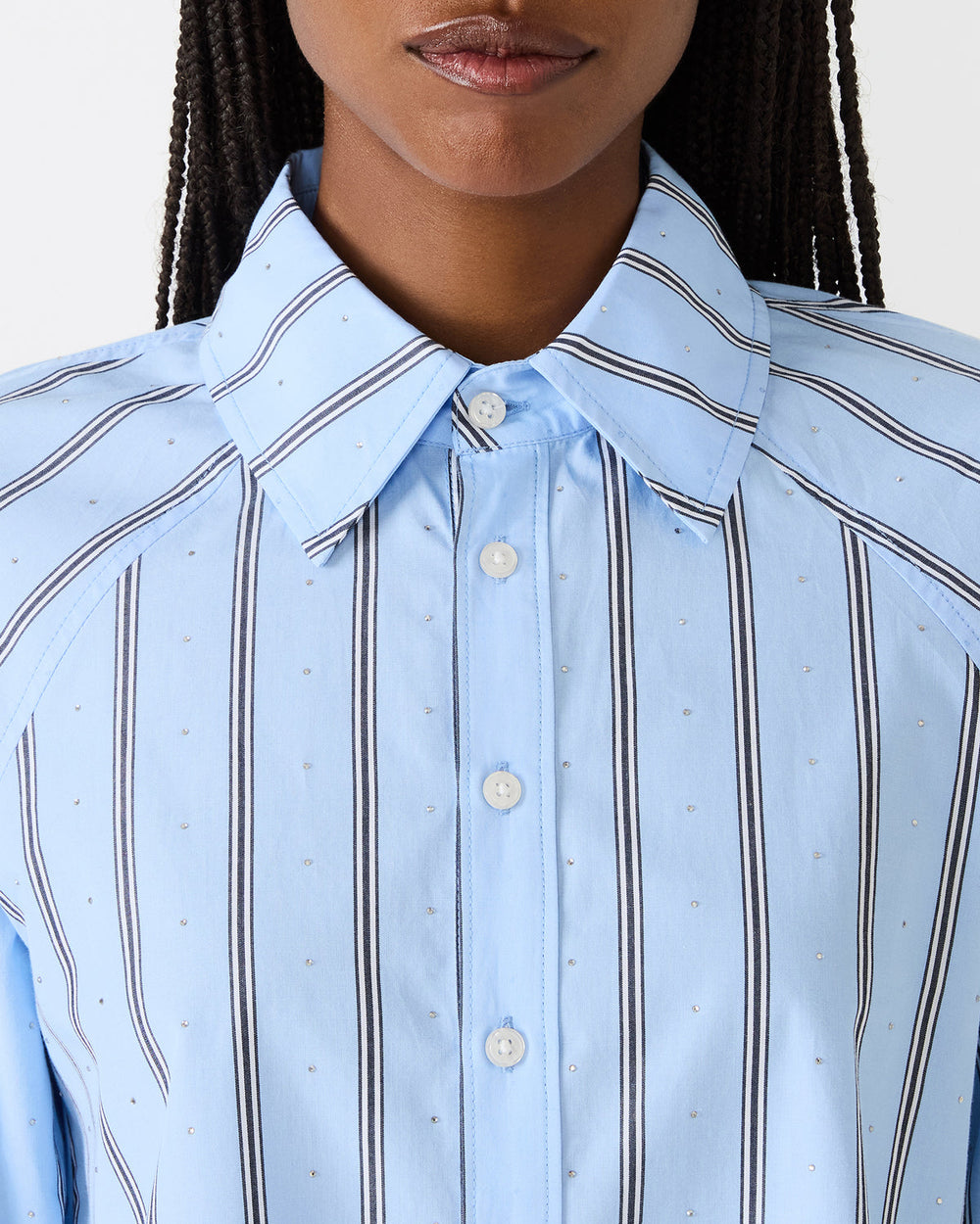 TESS Estate Blue Long-Sleeved Button-Up Women's Top | Steve Madden outlet