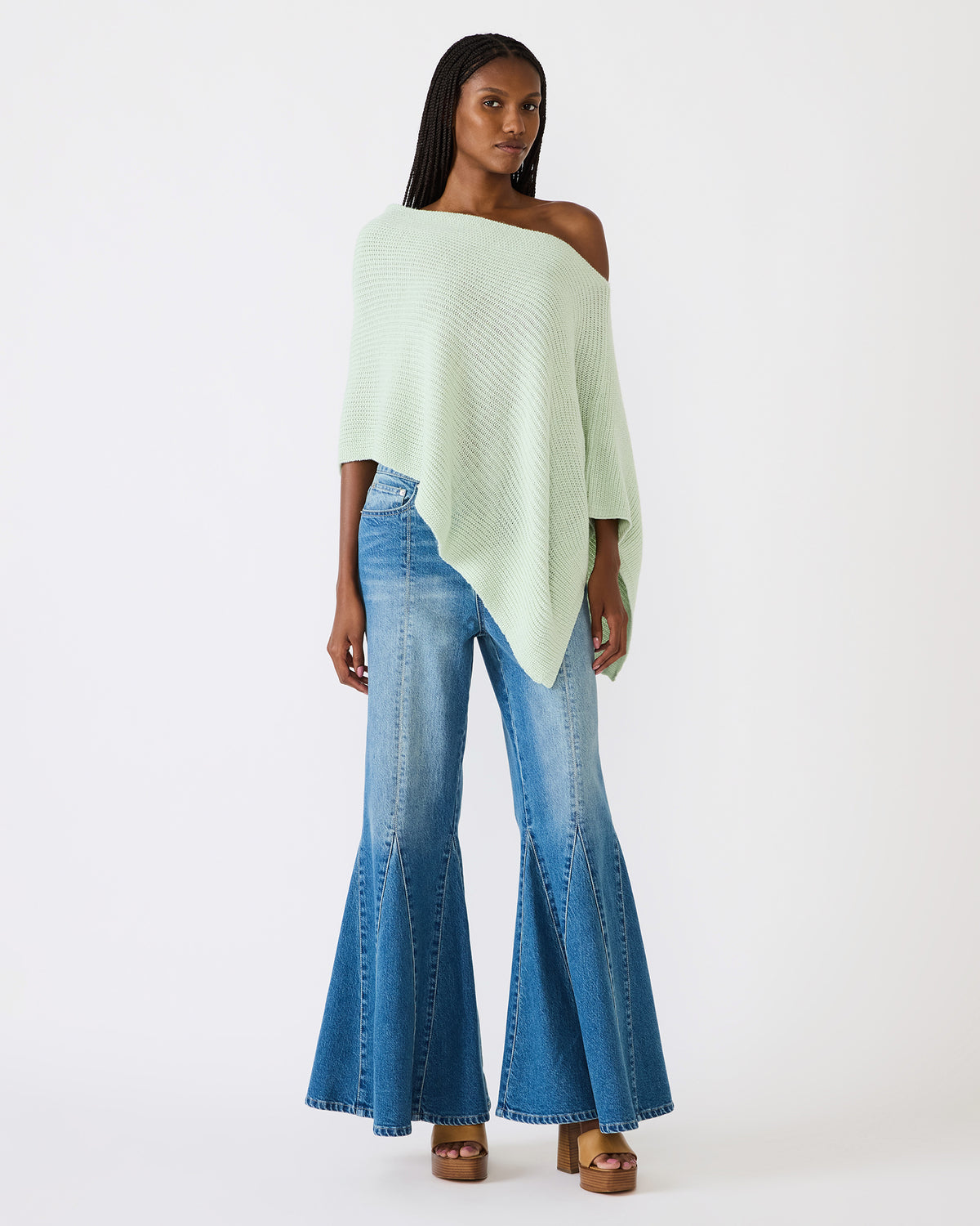 CHANNING Bay Green Asymmetrical Knit Poncho Women's Top | Steve Madden Sale