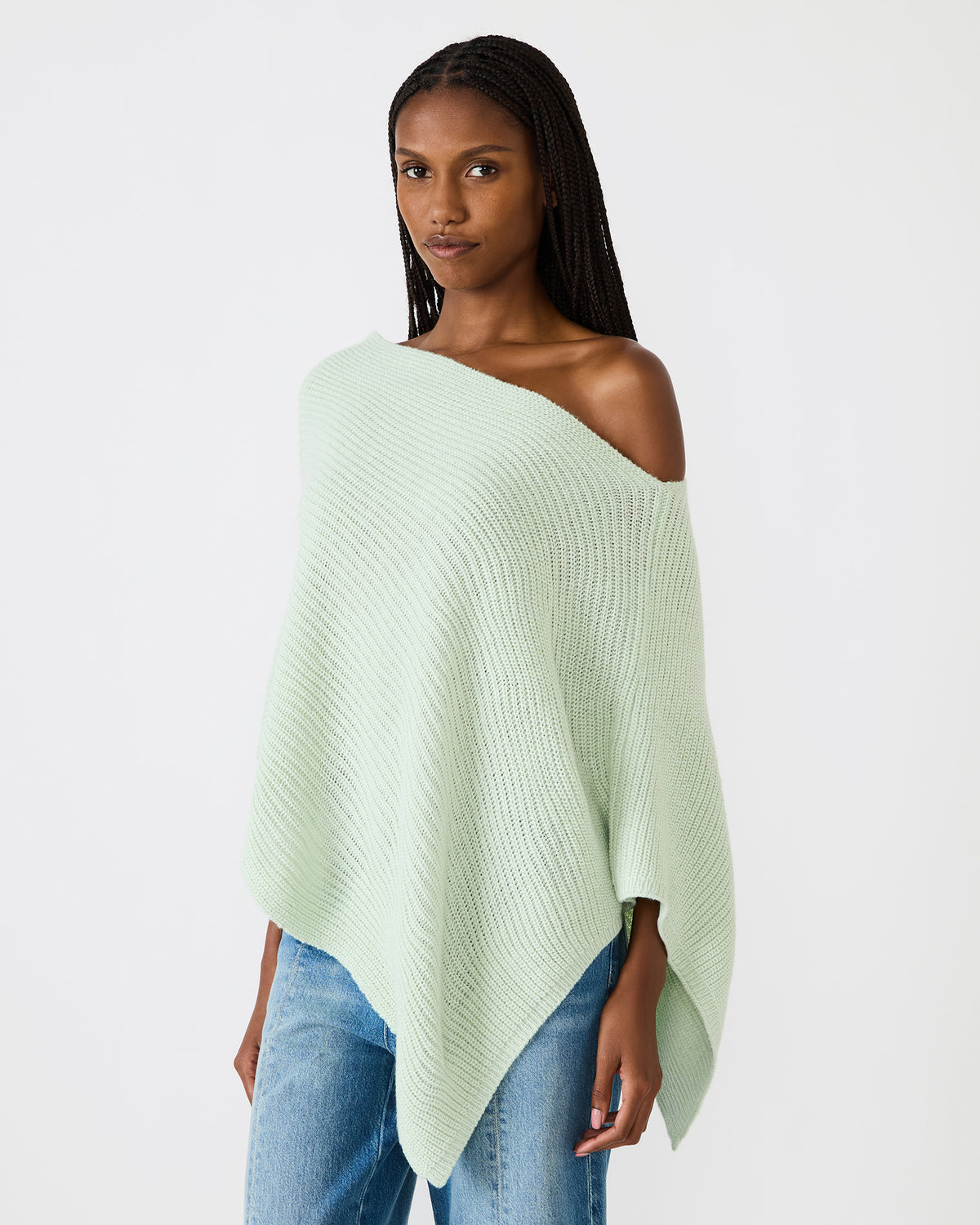 CHANNING Bay Green Asymmetrical Knit Poncho Women's Top | Steve Madden Sale
