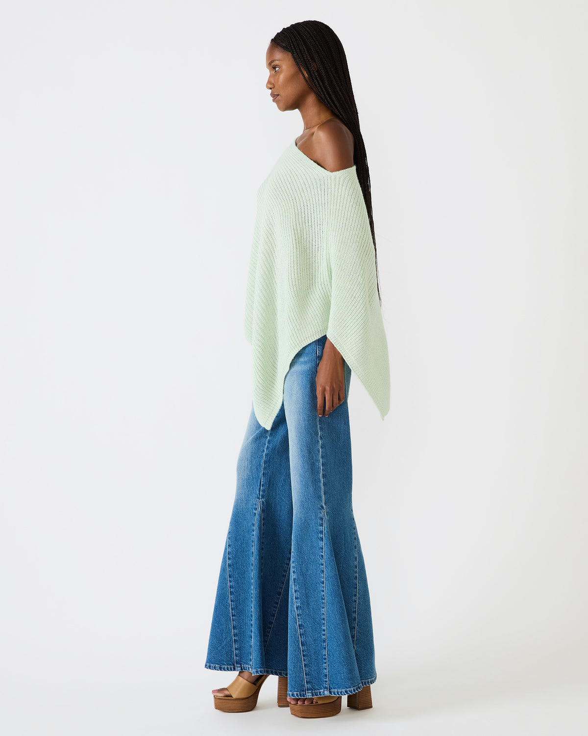 CHANNING Bay Green Asymmetrical Knit Poncho Women's Top | Steve Madden Sale