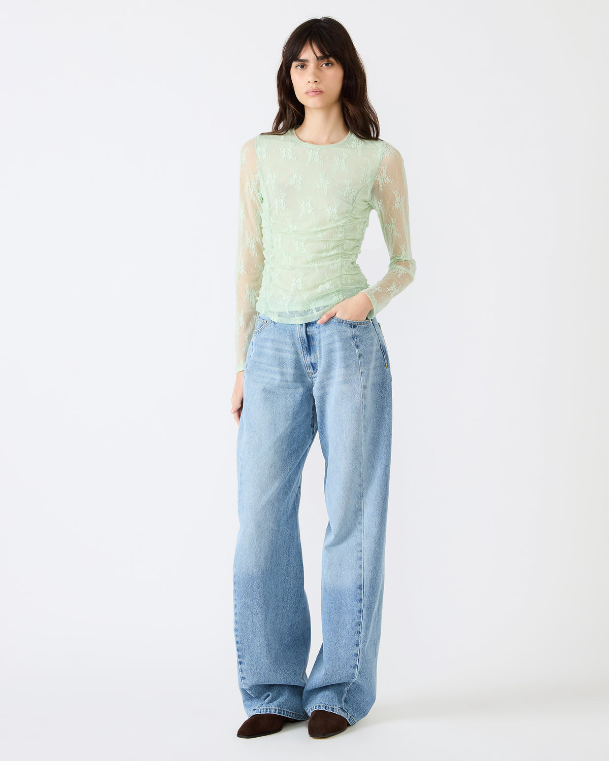 LUMA Bay Green Long-Sleeved Mesh Lace Women's Top | Steve Madden near me