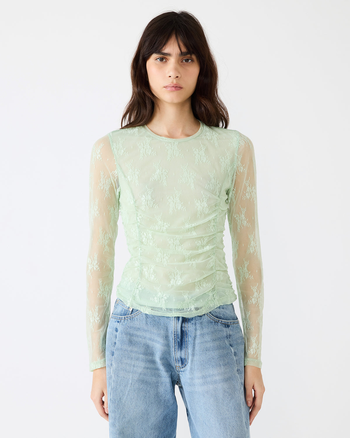 LUMA Bay Green Long-Sleeved Mesh Lace Women's Top | Steve Madden near me