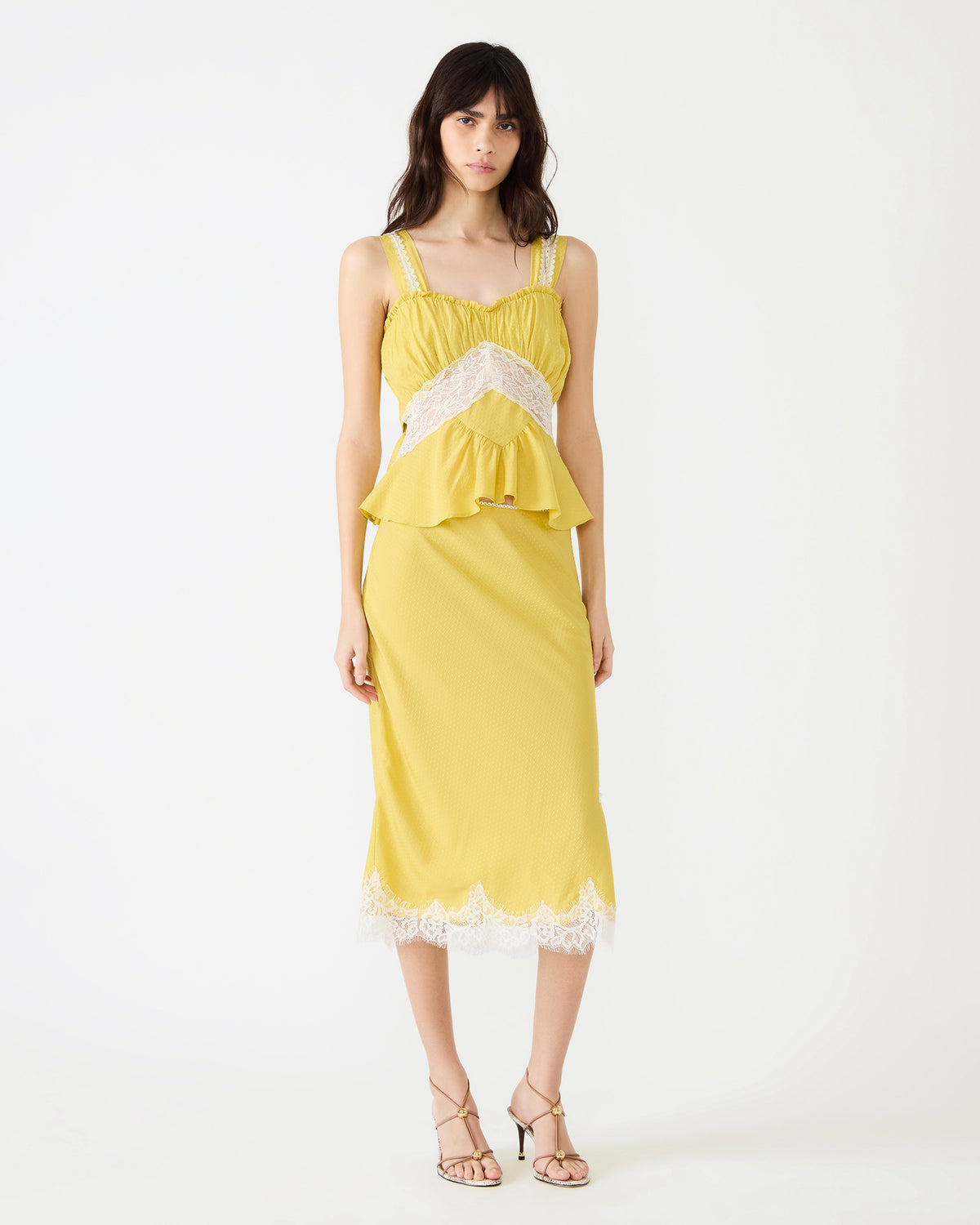 CINTHIA Golden Lime Sleeveless Lace Trim Women's Top | Steve Madden online