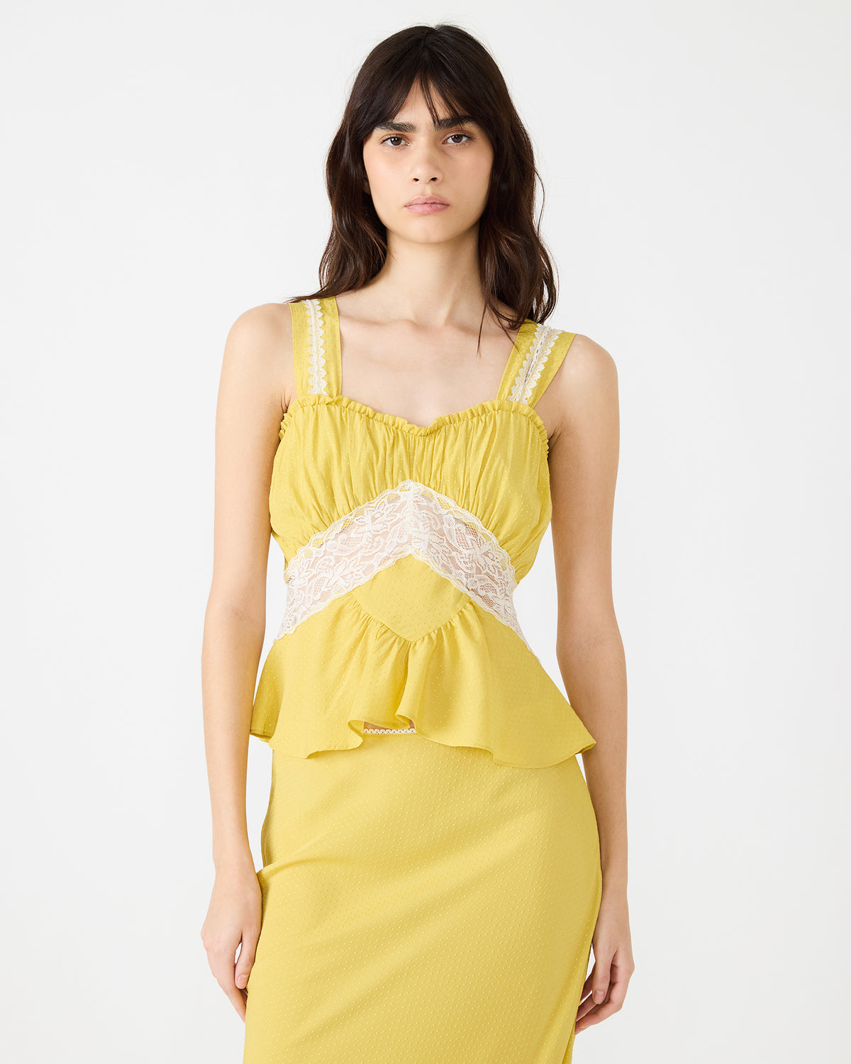 CINTHIA Golden Lime Sleeveless Lace Trim Women's Top | Steve Madden online