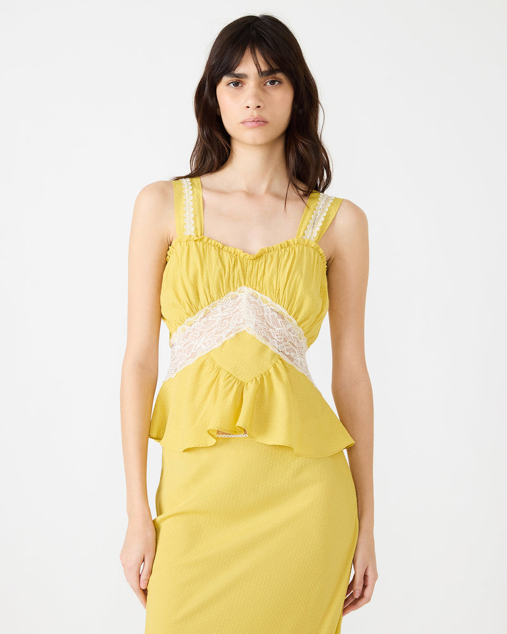 CINTHIA Golden Lime Sleeveless Lace Trim Women's Top | Steve Madden online