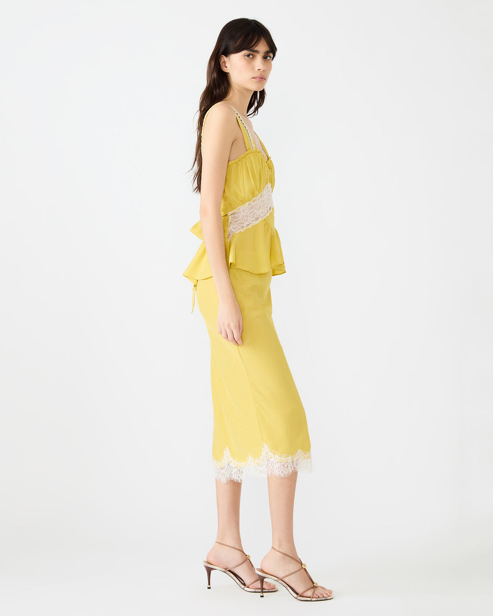 CINTHIA Golden Lime Sleeveless Lace Trim Women's Top | Steve Madden online