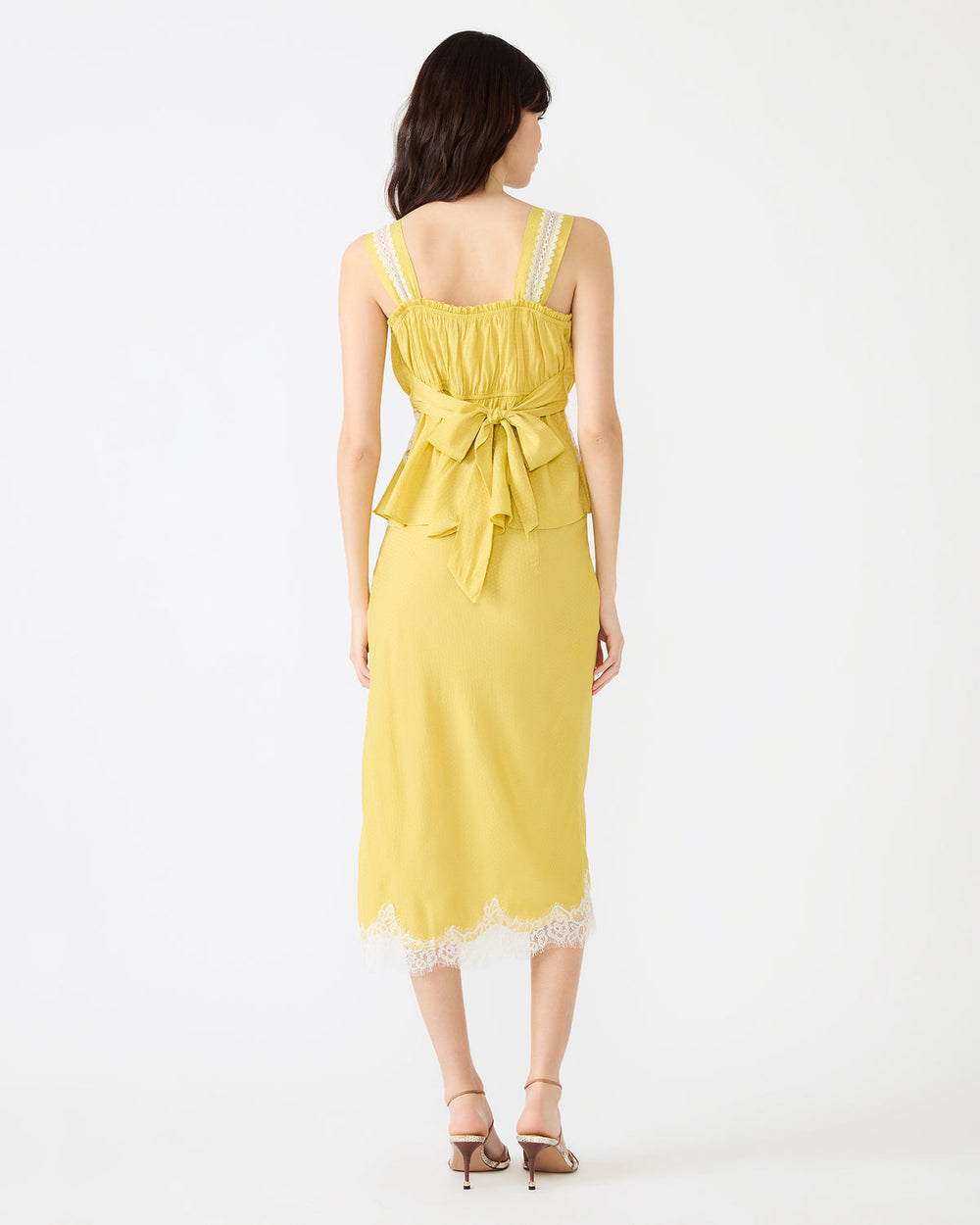 CINTHIA Golden Lime Sleeveless Lace Trim Women's Top | Steve Madden online