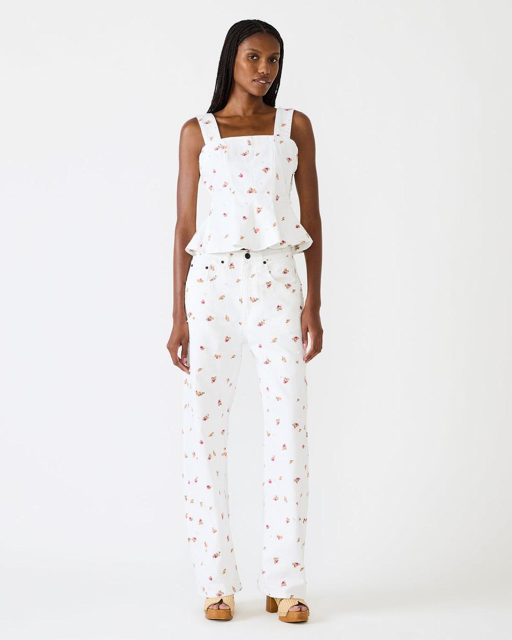 FIORELLA Antique Sleeveless Ruffle Edge Denim Women's Top | Steve Madden Sale