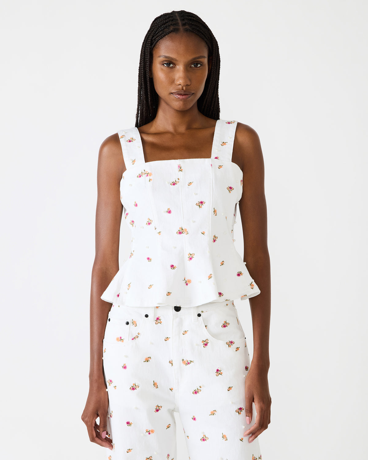 FIORELLA Antique Sleeveless Ruffle Edge Denim Women's Top | Steve Madden Sale