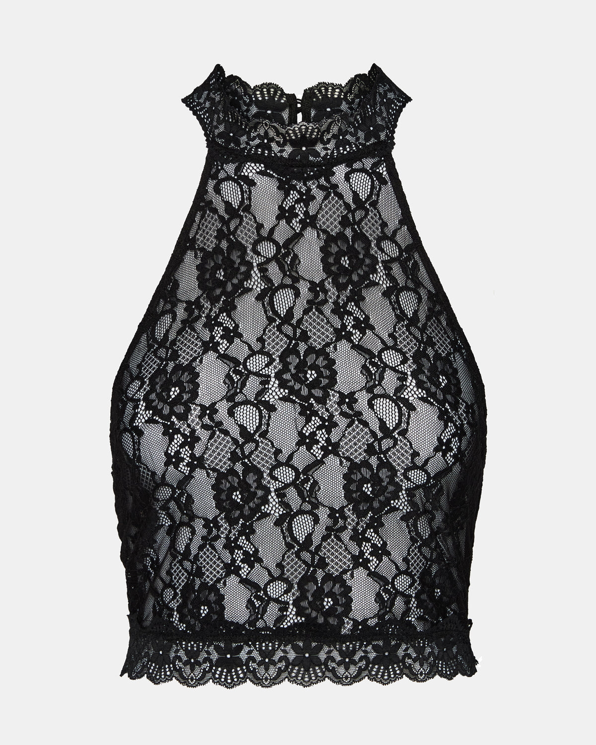 JUDY Black Lace Mesh Cropped Halter Women's Top | Steve Madden on Sale