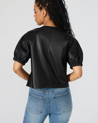 ROXANNE Black Short-Sleeved Faux Leather Puff Sleeve Women's Top | Steve Madden near me