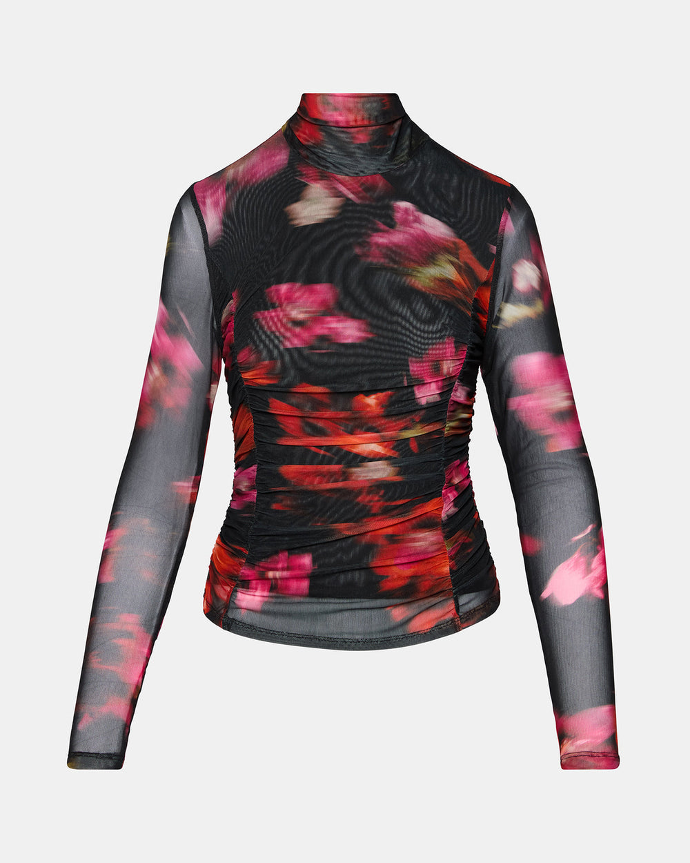 TAYLORE Blurry Floral Long-Sleeved Sheer Mesh Fabric Women's Top | Steve Madden online