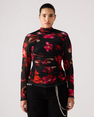 TAYLORE Blurry Floral Long-Sleeved Sheer Mesh Fabric Women's Top | Steve Madden online