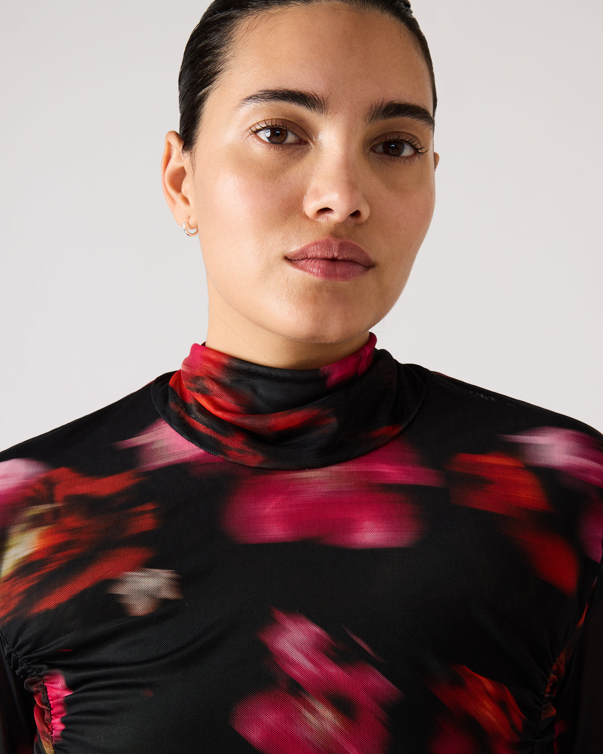 TAYLORE Blurry Floral Long-Sleeved Sheer Mesh Fabric Women's Top | Steve Madden online