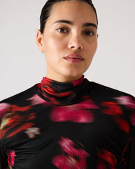 TAYLORE Blurry Floral Long-Sleeved Sheer Mesh Fabric Women's Top | Steve Madden online