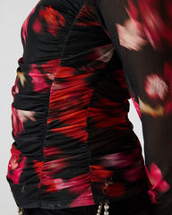 TAYLORE Blurry Floral Long-Sleeved Sheer Mesh Fabric Women's Top | Steve Madden online